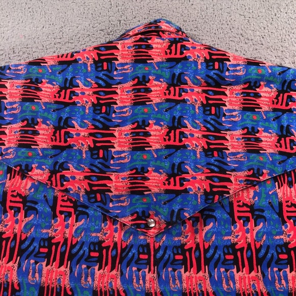 VTG Rockmount Shirt Mens M Red Blue Oversized Cape Western Pearl Snap Ranch USA - Picture 8 of 16